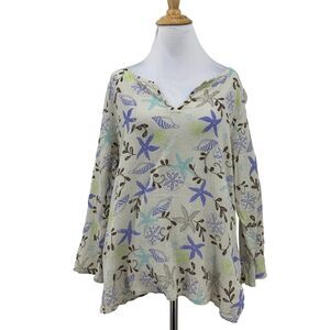 Fresh Produce Seashells Top Womens S Small Eggshell Split Neck Textured Cotton